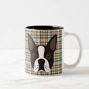 Caneca De Café Em Dois Tons Xadrez de Tartan do cão de filhote de cachorro de