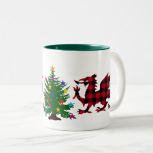 Caneca De Café Em Dois Tons Xadrez do Dragão de Natal Red & Black Buffalo, Gal