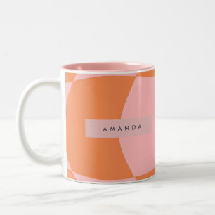 Caneca De Café Em Dois Tons Xadrez Laranja e Rosa Retro Ondulado Personalizado