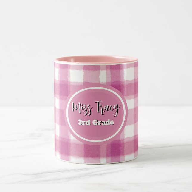 Caneca De Café Em Dois Tons Xadrez Rosa Pastel Personalizado  (Criador carregado)