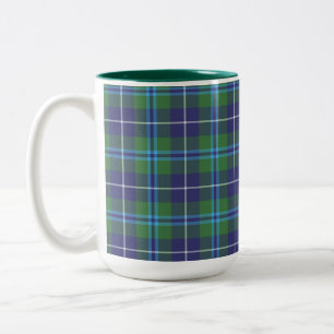 Caneca De Café Em Dois Tons Xadrez Rústico Douglas Azul Verde Tartan