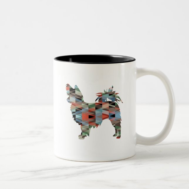 Caneca De Café Em Dois Tons Xadrez Silhouette Geo Chihuahua de Longa Duração (Direita)