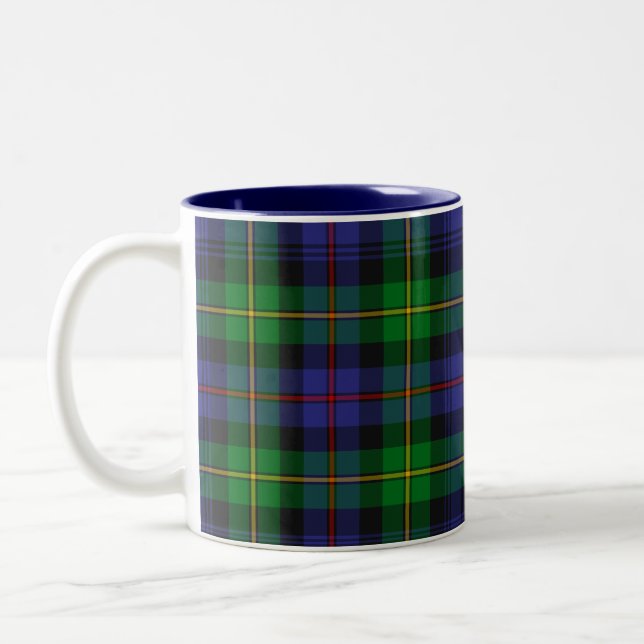 Caneca De Café Em Dois Tons Xadrez Tartan Azul e Verde (Esquerda)