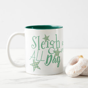 Caneca De Café Em Dois Tons Xadrez Verde Cream Star Tipografia Dorme O Dia Tod