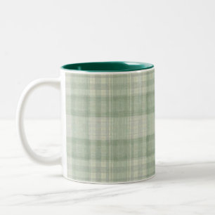 Caneca De Café Em Dois Tons Xadrez verde sálvia claro