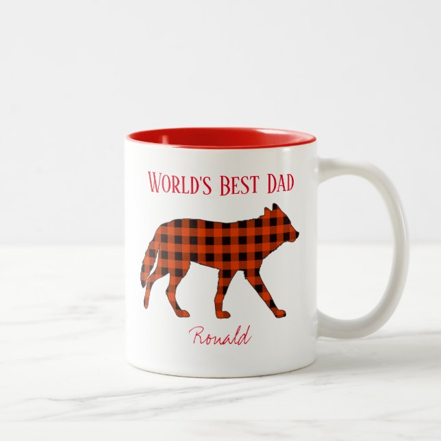 Caneca De Café Em Dois Tons Xadrez Wolf Buffalo, melhor Pai do mundo (Direita)