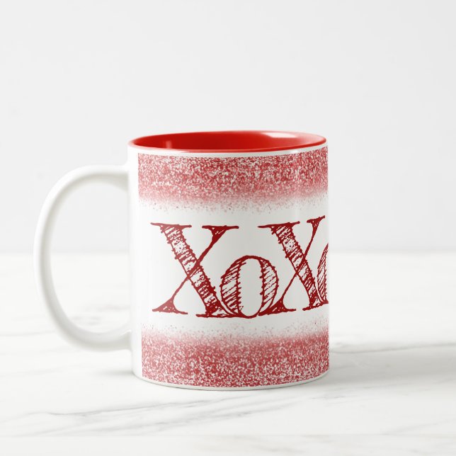 Caneca De Café Em Dois Tons XOXO de brilho vermelho (Esquerda)