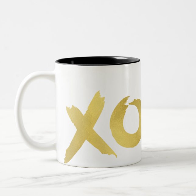 Caneca De Café Em Dois Tons XOXO Dourado Faux Foil Shine Glam Chic (Esquerda)