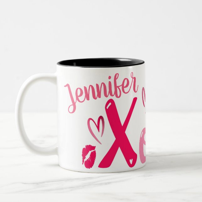 Caneca De Café Em Dois Tons Xoxo Love Anniversary or Valentine with Name  (Esquerda)