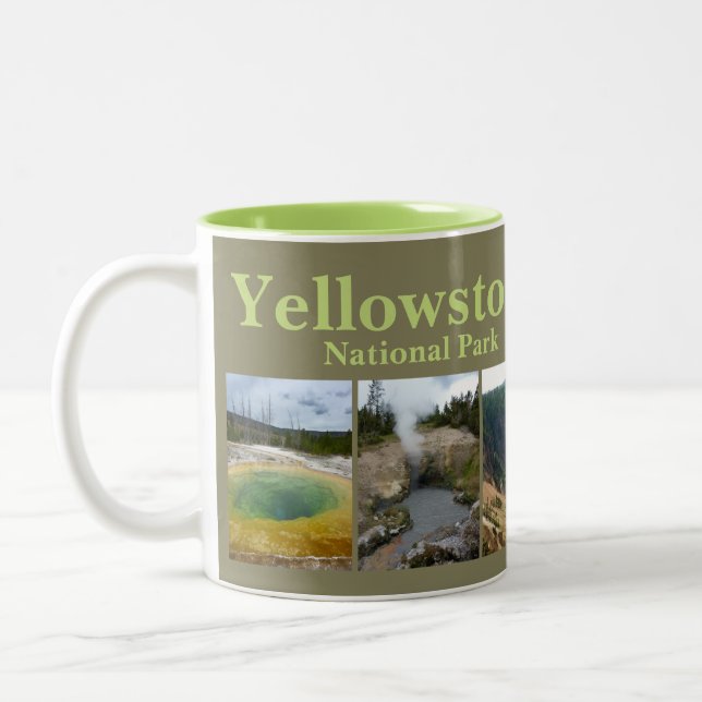 Caneca De Café Em Dois Tons Yellowstone N.P. Colagem (Esquerda)
