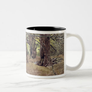 Caneca De Café Em Dois Tons Yews na madeira velha do Yew