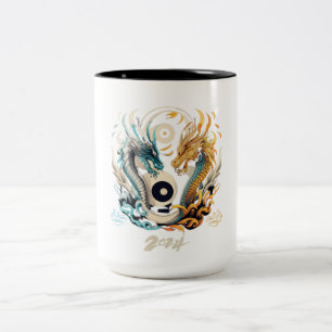 Caneca De Café Em Dois Tons Ying yang Dragon Head 2024