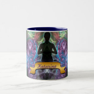Caneca De Café Em Dois Tons Yoga Fractal Magic Arte Espiritual