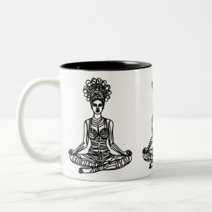 Caneca De Café Em Dois Tons Yoga Goddese Tribal Mug - Café da Meditação Étnica