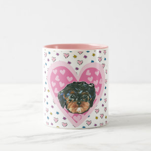 Caneca De Café Em Dois Tons Yorkie Poo do Dia de São Valentim