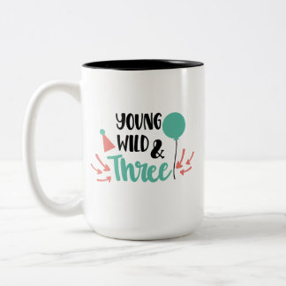 Caneca De Café Em Dois Tons Young, Wild & Three – Cute 3rd Birthday Design