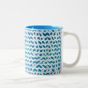 Caneca De Café Em Dois Tons Zebra Blue e White Chevron