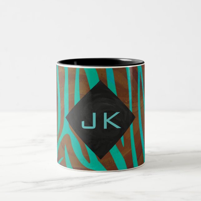 Caneca De Café Em Dois Tons Zebra Brown e Teal com Monograma (Centro)