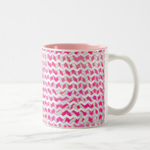 Caneca De Café Em Dois Tons Zebra Chevron Branca, Rosa-Quente