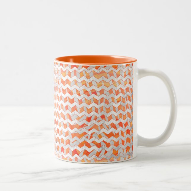 Caneca De Café Em Dois Tons Zebra Chevron Laranja e Branco (Direita)