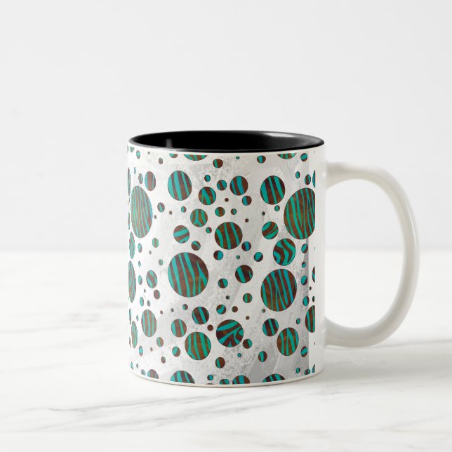 Caneca De Café Em Dois Tons Zebra da Bolinhas Castanho e Teal (Direita)