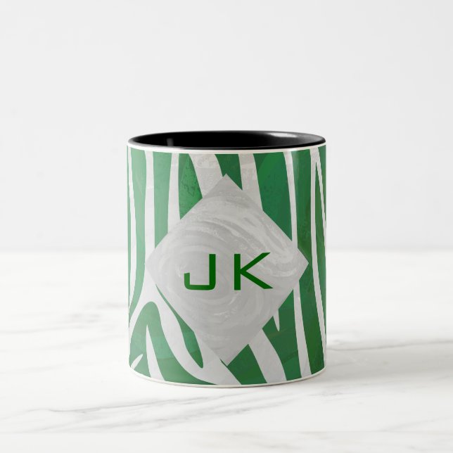 Caneca De Café Em Dois Tons Zebra Monograma Impressão verde e branco (Centro)