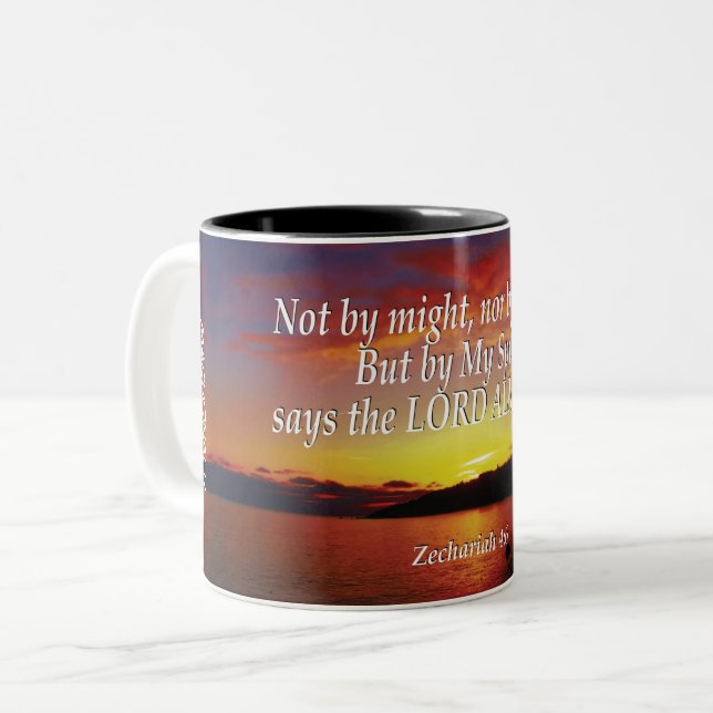 Caneca De Café Em Dois Tons Zechariah 4:6 NÃO POR Scripting Personalizado (Frente Esquerda)