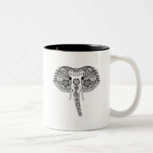 Caneca De Café Em Dois Tons Zentangle inspirou o elefante indiano