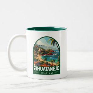 Caneca De Café Em Dois Tons Zihuatanejo México Viagem Arte Vintage