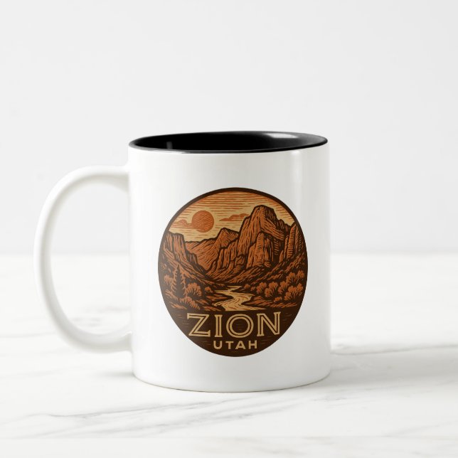 Caneca De Café Em Dois Tons Zion National Park Utah Cerâmica Mug (Esquerda)