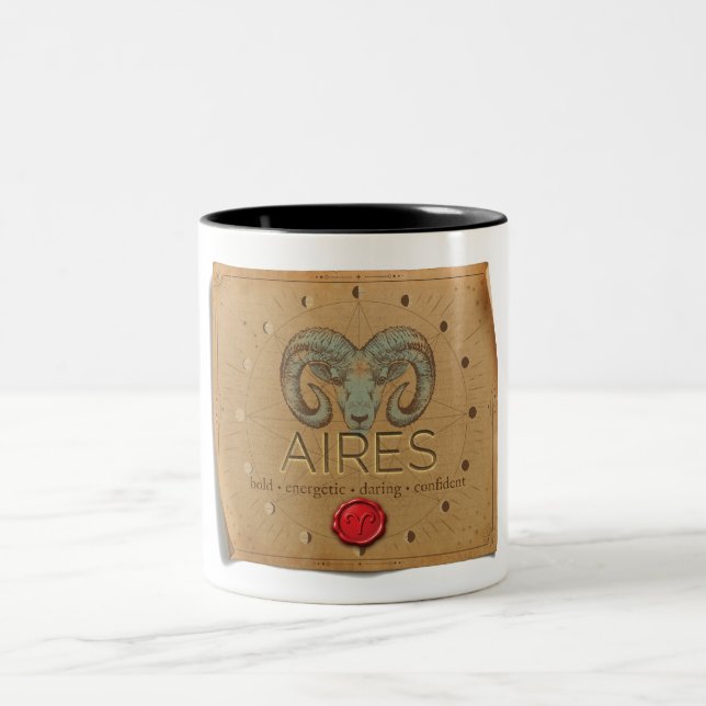 Caneca De Café Em Dois Tons Zodiac - Aires - Coffee Mug (Centro)