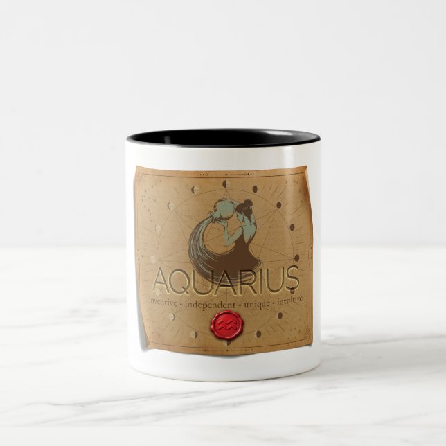 Caneca De Café Em Dois Tons Zodiac - Aquarius - Coffee Mug (Centro)