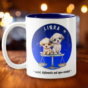Caneca De Café Em Dois Tons Zodiac Libra Cód. Água Cód. Cachorro Cachorro