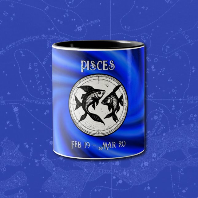 Caneca De Café Em Dois Tons Zodiac Peixes Azuis (Criador carregado)