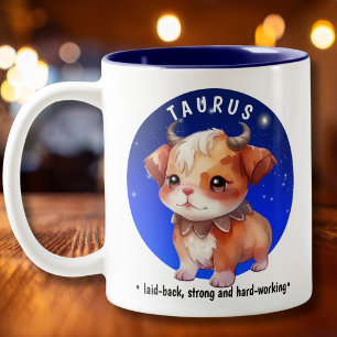 Caneca De Café Em Dois Tons Zodiac Taurus Cute Watercolor Data do nome persona