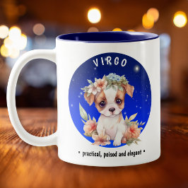 Caneca De Café Em Dois Tons Zodiac Virgo Cute Watercolor Data do nome personal