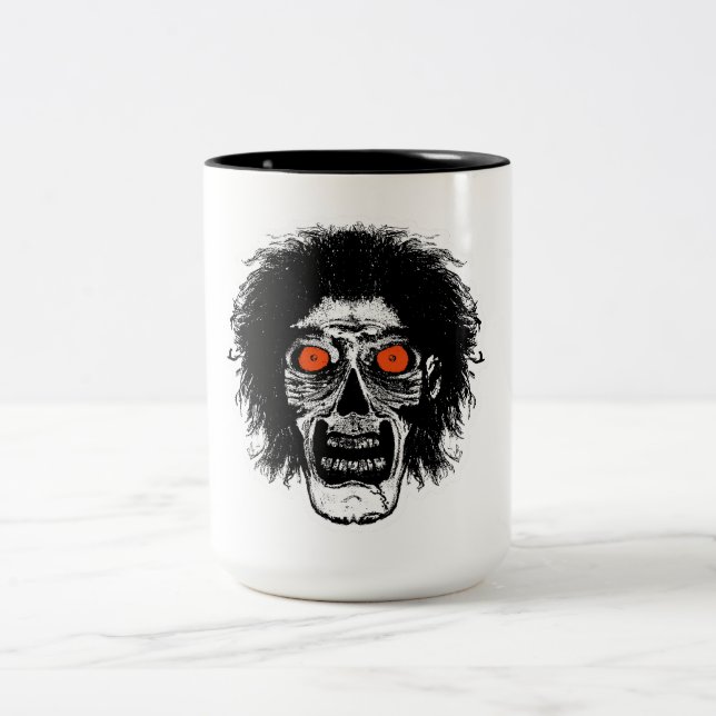 Caneca De Café Em Dois Tons ZOMBIE Olhos Laranjas (Centro)