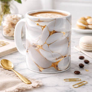 Caneca de Café em Mármore Branco e Dourado de Luxo