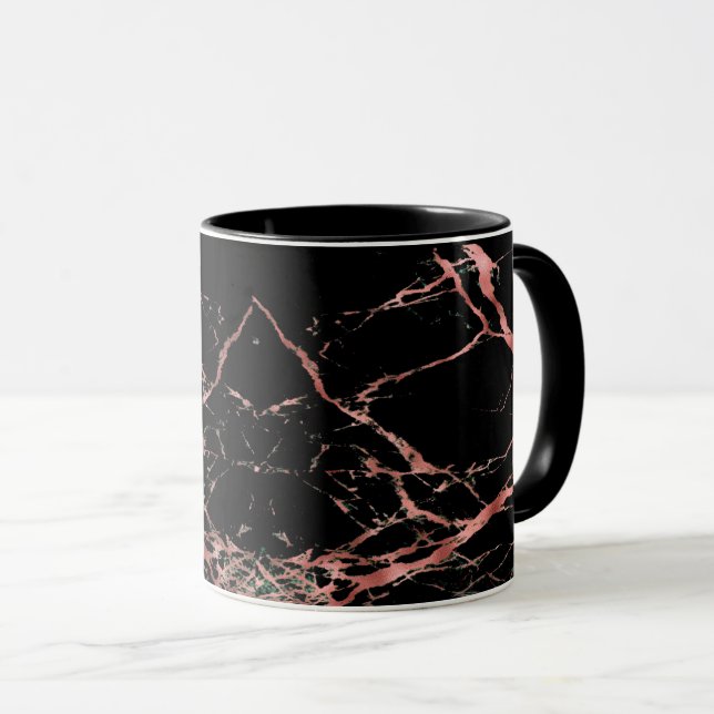 Caneca de Café em Mármore Dourado Rosa e Preto (Frente Esquerda)