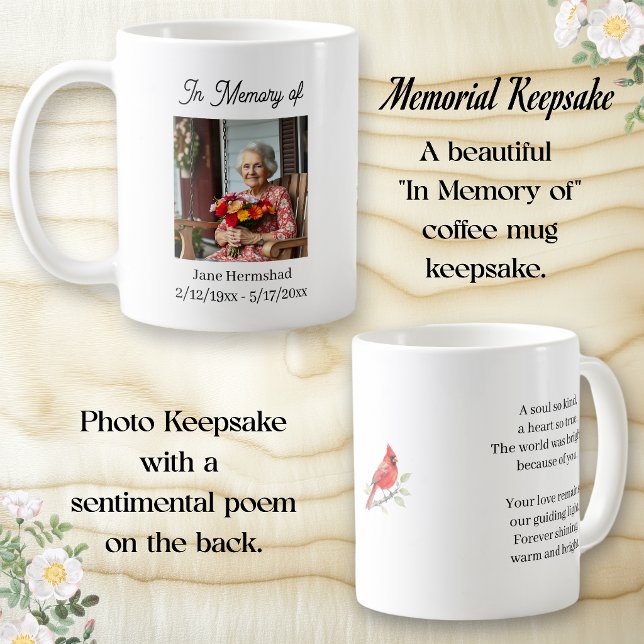 Caneca De Café Em Memória de | Presente de Lembrança com Foto (Criador carregado)
