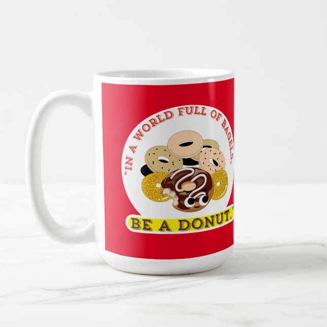 CANECA DE CAFÉ EM UMA PALAVRA DE BAGELS, SEJA UMA ROSQUINHA (Esquerda)