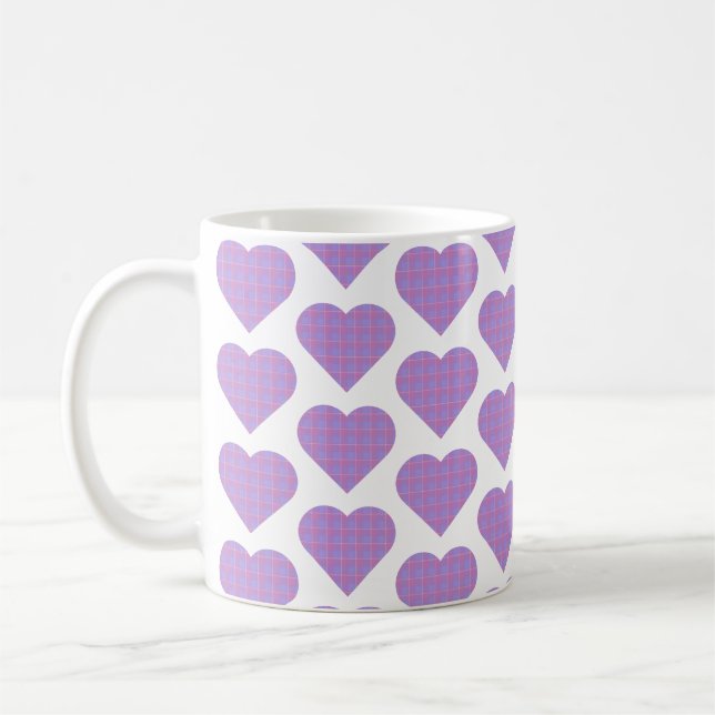 Caneca de Café em Xadrez Rosa Roxo Pastel em Forma (Esquerda)