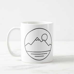Caneca De Café Emblema de Linhas de Montanhas Mínimas e Lago