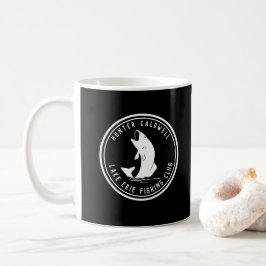 Caneca De Café Emblema de pesca personalizado preto e b