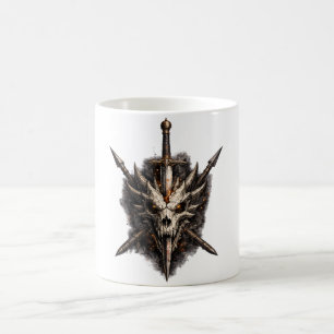 Caneca De Café Emblema do Guerreiro da Espada Caveira de Fantasia