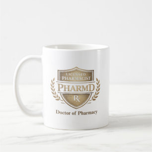 Caneca De Café Emblema Personalizado de Farmacêutico Licenciado P