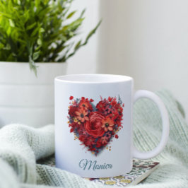 Caneca De Café Embraço Floral | Coração | Dia de os namorados per