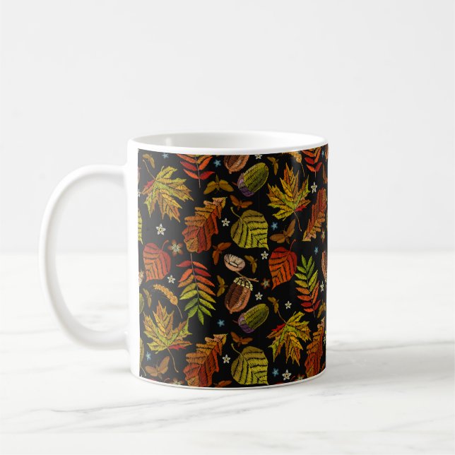 Caneca De Café Embroidery art. Autumn seamless pattern. Leaves, a (Esquerda)
