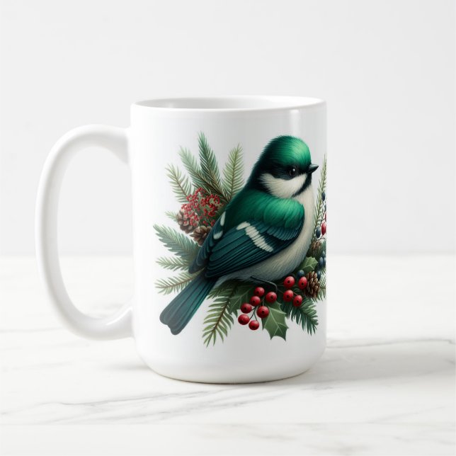 Caneca De Café Emerald Birds e Berries Holiday Motif (Esquerda)