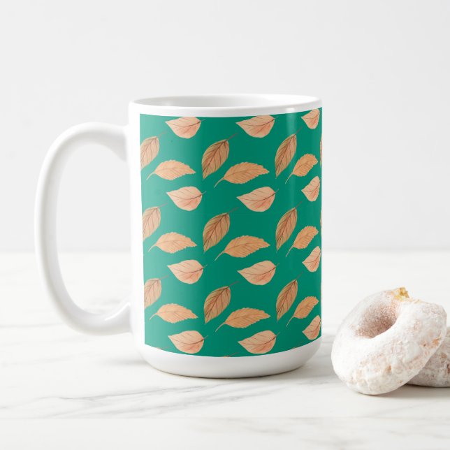 Caneca De Café Emerald Green Brown Falling Folhas (Com Donut)